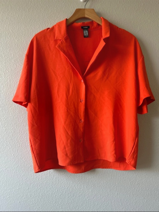 Express Tops - Express Orange Oversized Short-Sleeve  Shirt